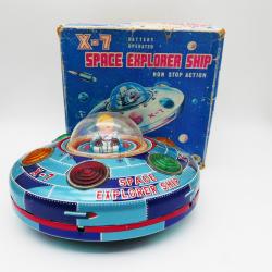 Space explorer ship  X-7 Masudaya - soucoupe Métal vintage - Made in Japan - Modern toy - SH Orikawa